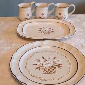 Lot of 5 VTG Cumberland Mayblossom Stoneware Platters & Mugs Hearthside Japan